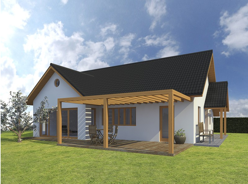 Casa con pergola in legno